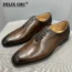 Men's Dress Shoes Whole Cut Oxford Shoes Classic Formal Leather Shoes for Men Brown