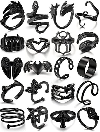 Juego de anillos vintage góticos negros – 20-30 piezas