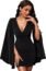 SheIn Women's Elegant Cloak Sleeve Mini Cape Dress Plain with Pocket Black Large