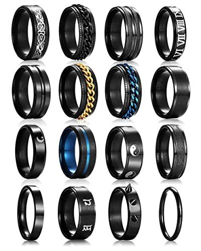 Anillos negros de acero inoxidable para hombres
