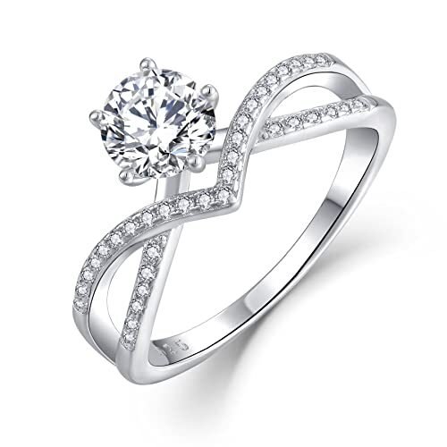 Blaniy Anillos de compromiso para mujer, chapado en oro blanco de 18 quilates