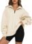 BLENCOT Women Half Zip Oversized Sweatshirts Long Sleeve Solid Color Drop Shoulder Fleece Workout Pullover Gray S