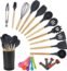 Alitade 21pcs Kitchen Utensil Set Black Silicone Cooking Utensils Spatula Nonstick Cookware Kit with Measuring Wooden Spoons Gadgets Tools