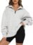 BLENCOT Women Half Zip Oversized Sweatshirts Long Sleeve Solid Color Drop Shoulder Fleece Workout Pullover Gray S