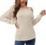 JINKESI Women's Long Sleeve Tunic Tops Casual Cold Shoulder Blouse Shirts Beige-Medium