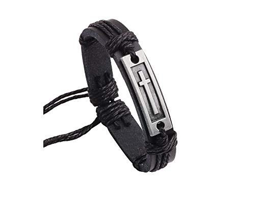 Caiyao Pulsera de piel con cruz de aleación