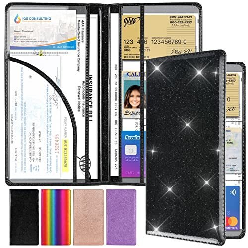 Timmel – Soporte para registro y seguro de automóvil, accesorios femeninos de piel sintética con purpurina