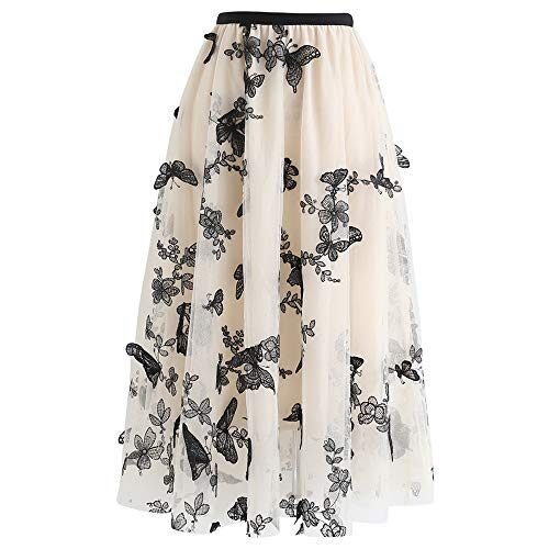 CHICWISH – Falda a media pierna con malla de doble capa