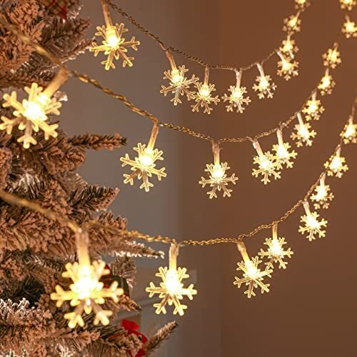 Decoraciones de Navidad, 40 luces LED de copo de nieve de 19.6 pies