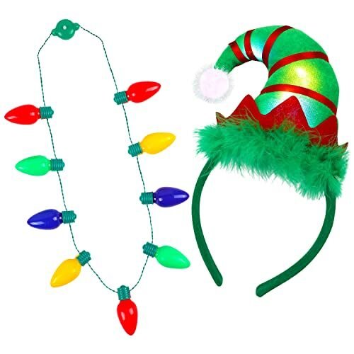 Christmas Headband Elf Hat Christmas Light-up Necklace LED