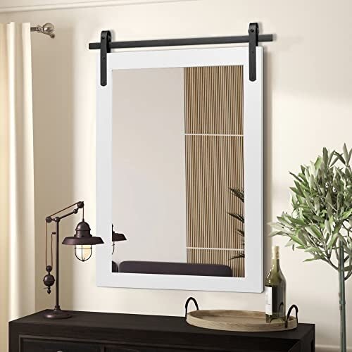 Clavie Espejo de pared rústico horizontal con marco de madera rústica