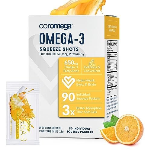 Suplemento de aceite de pescado Coromega Omega-3, porciones individuales de 0.08 oz