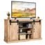Natural TV Stand Home Entertainment Media Console Center with 2 Sliding Doors 2 Storage Compartments with 3 Position Adjustable Shelf Wide Tabletop Accommodates Flat Screen TVs Up to 55