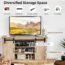 Natural TV Stand Home Entertainment Media Console Center with 2 Sliding Doors 2 Storage Compartments with 3 Position Adjustable Shelf Wide Tabletop Accommodates Flat Screen TVs Up to 55