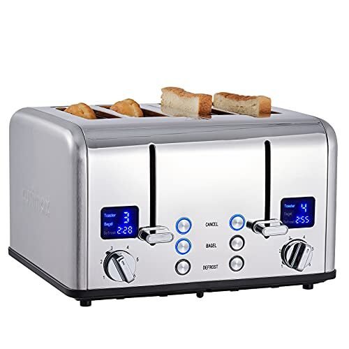 CUSIMAX Tostadora de 4 rebanadas, pantalla LED ultra transparente