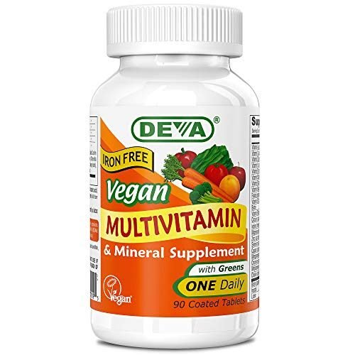 Deva Suplemento vegano multivitamínico y mineral sin hierro, 90 tabletas