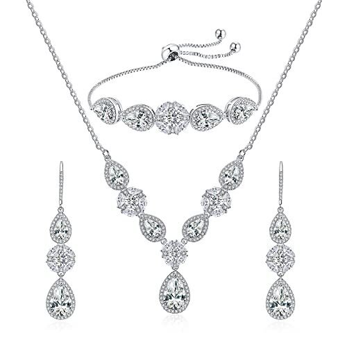 DHQH Juego de collar y aretes de lágrima de circonita cúbica