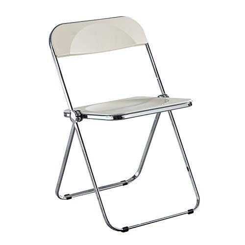 DIYHD Silla plegable blanca para sala de estar, marco cromado