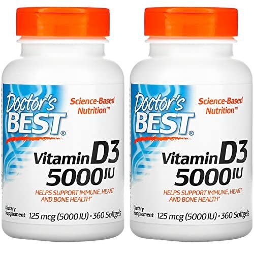 Doctor’s BEST, (2 paquetes de vitamina D3, 125 mcg (5000 UI), 360 cápsulas blandas