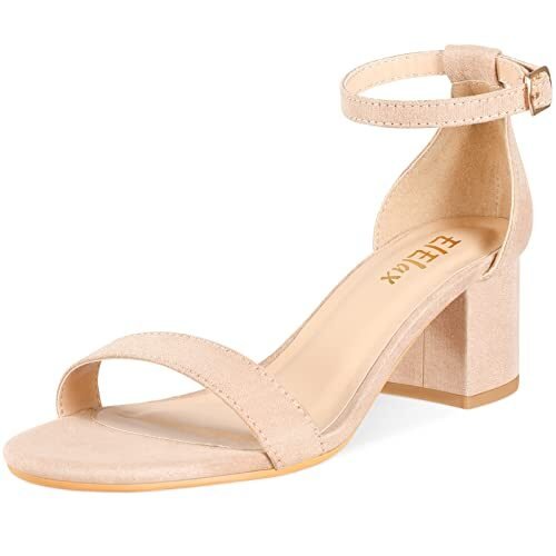 ElElax – Sandalias de tacón grueso para mujer – colores piel, negro y plateado