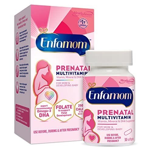 Suplemento multivitamínico prenatal de Enfamom, 30 cápsulas de gel, para mujeres embarazadas y lactantes