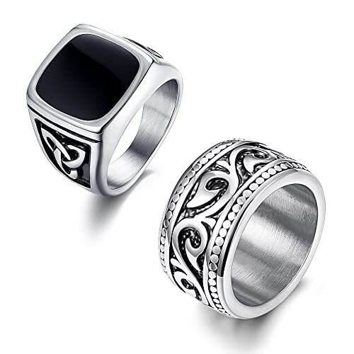Finrezio – Juego de 2 anillos de acero inoxidable para hombre