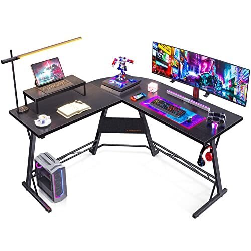 Escritorio en forma de L, de esquina con soporte para monitor para juegos u oficina en casa