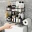 GILLAS Bathroom Over The Toilet Storage Shelf, Bathroom Storage Organizer with Toilet Paper Holder, Space Saver, Black