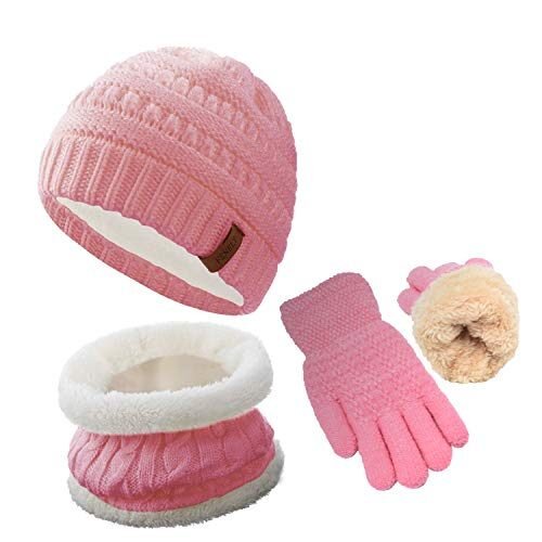 Juego de 3 guantes de gorro de invierno para niñas de 2 a 6