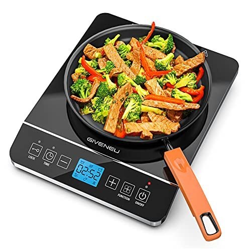 GIVENEU Cocina de inducción portátil, estufa de inducción de quemador de encimera de 1800 W