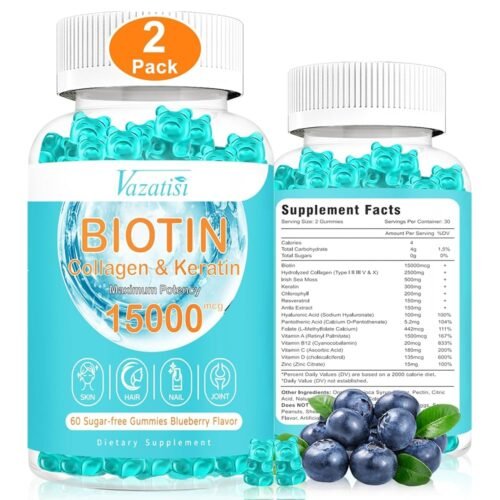 Gomitas de vitaminas para el cabello, la piel y las uñas, 15000 mcg de biotina con colágeno