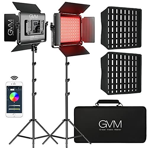GVM 1000D RGB – Luz de video LED con 2 cajas de luz, kit de iluminación de fotografía con control Bluetooth