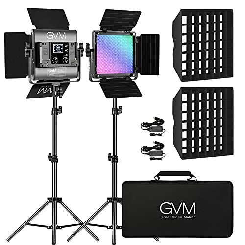 GVM – Luces de video LED RGB 850D con 2 soportes para cajas de luz