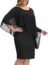 Hanna Nikole Womens Plus Size Formal Party Mini Dress with Chiffon Cape Sleeve Black 24W