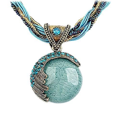 Harlorki Collar de cadena con dije de diamantes de imitación turquesa para mujer
