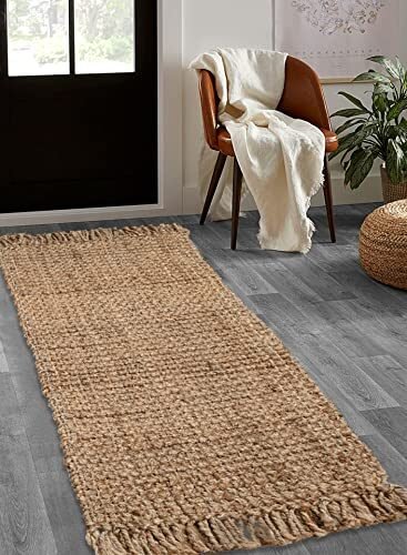 Hausattire Alfombra de yute tejida a mano, 2 x 5 pies, natural, reversible