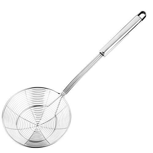 Hiware Cucharón de acero inoxidable sólido para cocinar y freír
