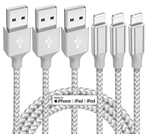 Paquete de 3 cargadores para iPhone de 10 pies, cable Lightning certificado Apple