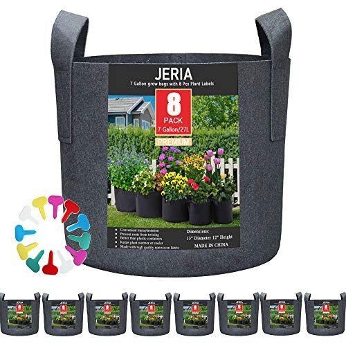 JERIA Paquete de 8 bolsas de cultivo de 7 galón, macetas de tela de aireación con asas