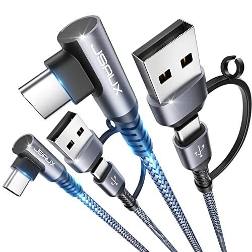 JSAUX Cable USB C de 6.6 pies [paquete de 2], 60 W USB-C a USB-C de ángulo recto