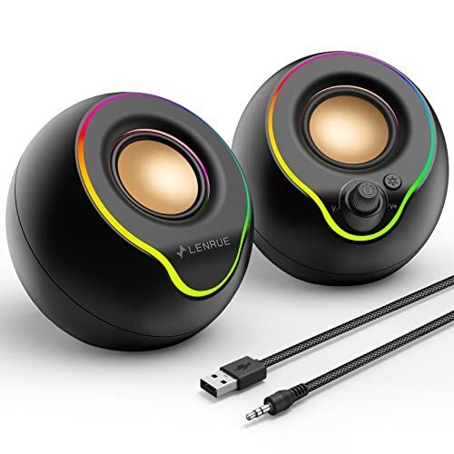 LENRUE Altavoces de computadora, altavoces de PC con luces RGB coloridas