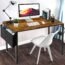 LUFEIYA Small Computer Desk Study Table for Small Spaces Home Office 39 40 Inch Rustic Student Writing Des with Storage Bag,Brown