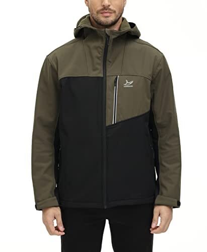LUSHENUNI Chaqueta impermeable suave con forro polar para hombre
