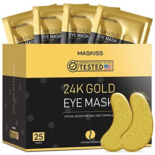 Maskiss 25 pares de parches de oro de 24 quilates, máscara de ojos