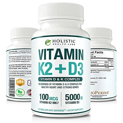 Max Absorption Vitamina K2 + D3 (5000IU) 90 cápsulas vegetales de MK-7 (Menaquinona-7) y colecalciferol