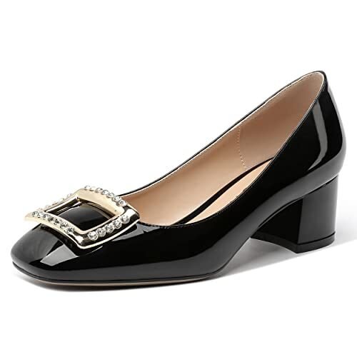 MERRORI Zapatos de tacón bajo con puntera cuadrada para mujer