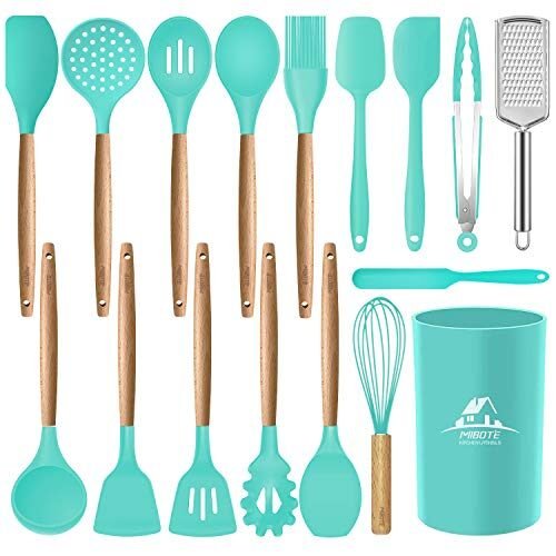 MIBOTE Juego de utensilios de cocina de silicona de 17 piezas con soporte