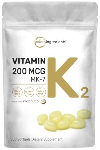 Micro Ingredients Suplemento de vitamina K2 MK-7, 200 mcg por porción