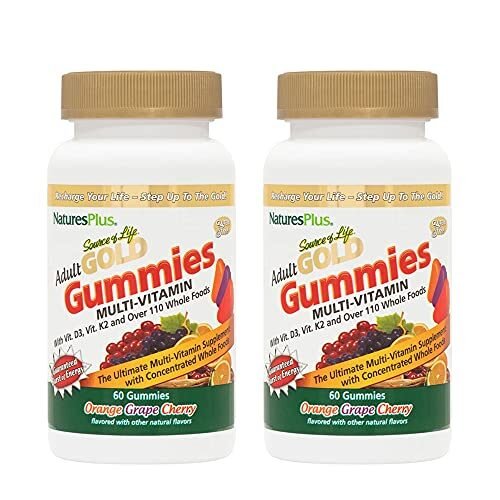 NaturesPlus Source of Life Gold – Gomitas para adultos, sabores surtidos, 60 gomitas, paquete de 2