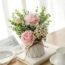 NAWEIDA Artificial Flowers with Small Ceramic Vase Silk Roses Fake Plants Eucalyptus Leaves Berries Flower Arrangements Decorations for Home(White)